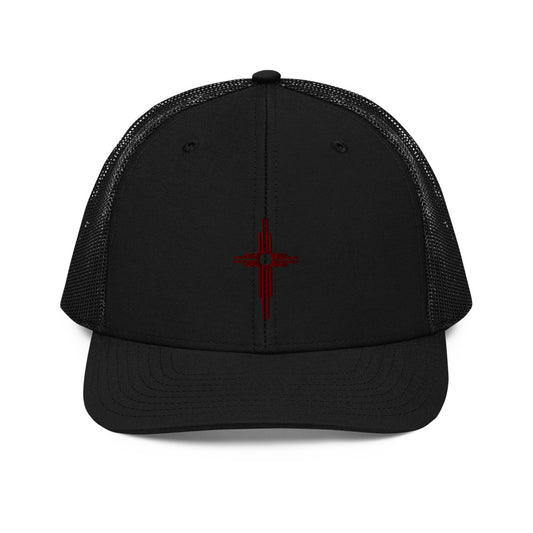 Red Zia Cross Trucker Cap