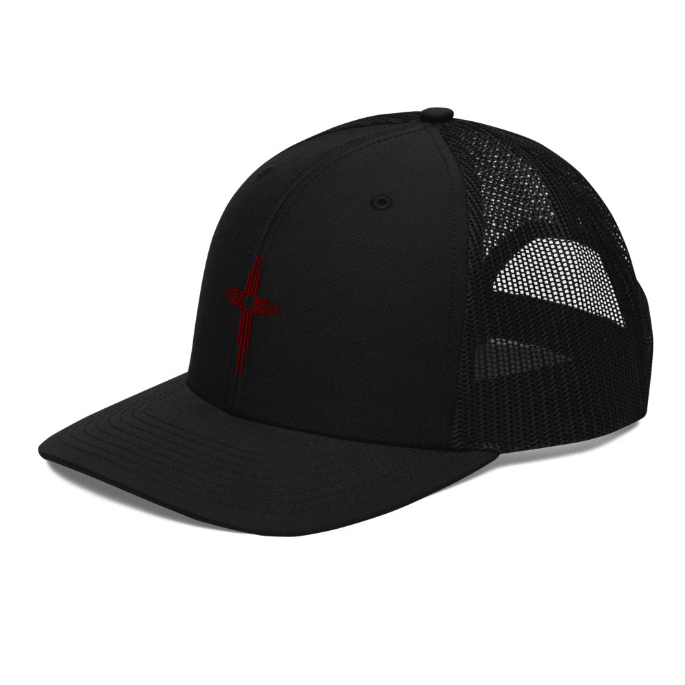 Red Zia Cross Trucker Cap