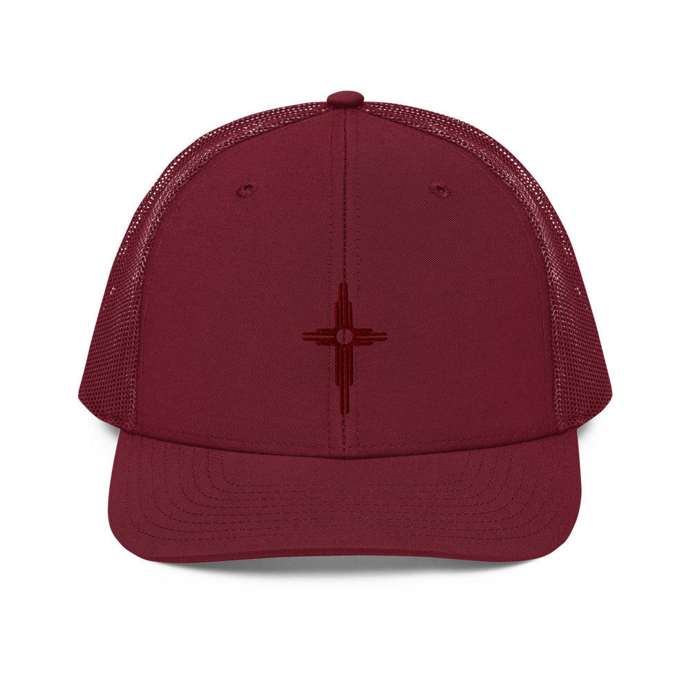 Red Zia Cross Trucker Cap