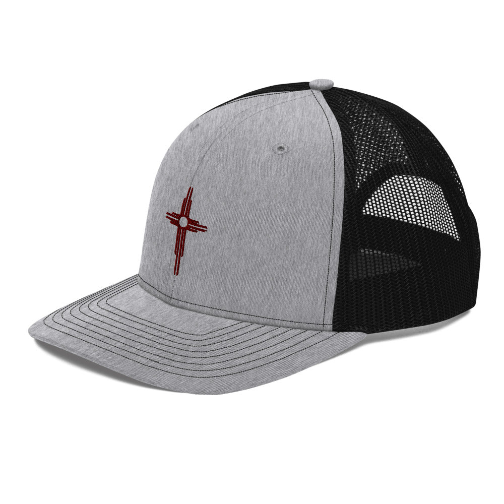 Red Zia Cross Trucker Cap