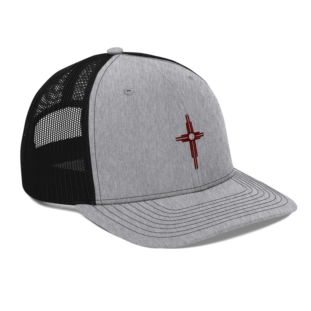 Red Zia Cross Trucker Cap